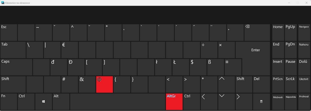 Jak napsat zavináč (@) na virtuální klávesnici ve Windows