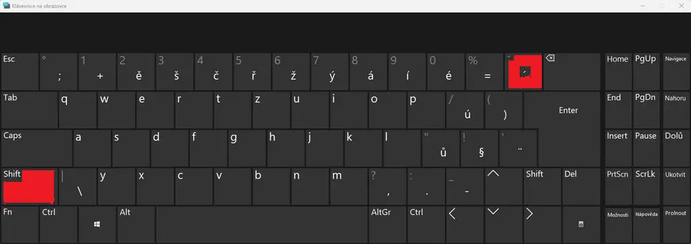 Jak napsat strojopisný apostrof (') na virtuální klávesnici ve Windows