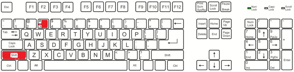 Jak napsat hashtag (#) na klávesnici přes Shift + 3 na alfabetické klávesnici