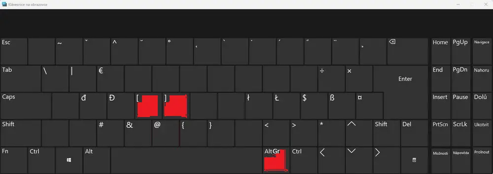 Jak napsat hranaté závorky [ a ] na virtuální klávesnici ve Windows