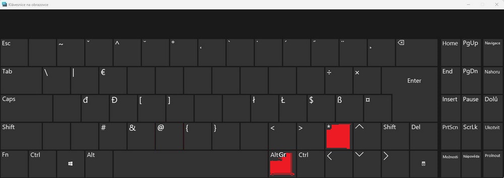 Jak napsat hvězdičku (*) na virtuální klávesnici ve Windows